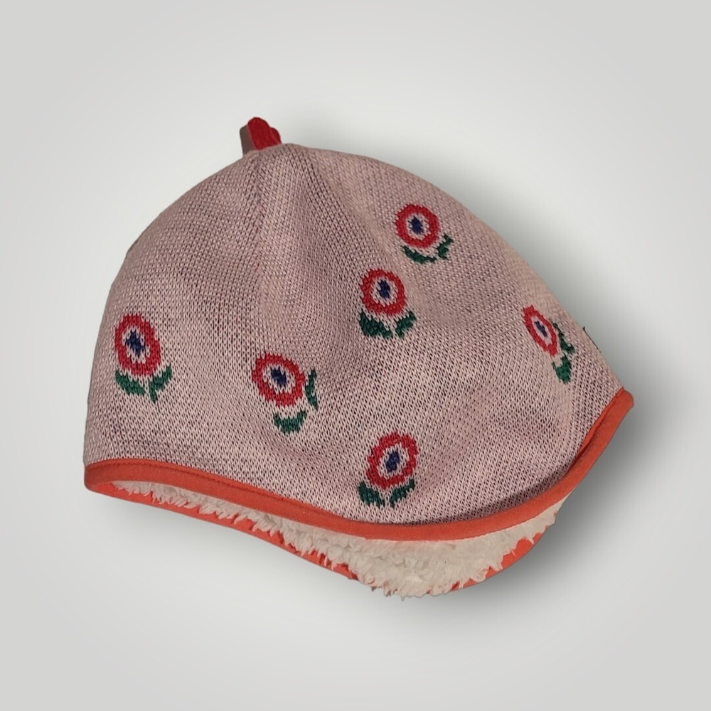 Patagonia Baby Infant Reversible Beanie Happy Flower Seafan Pink Sz 3-6M.